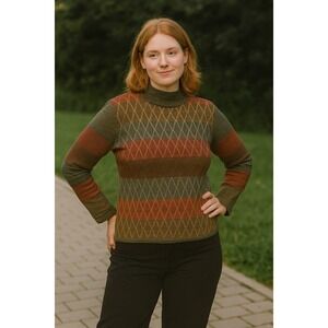 Koret Mock Neck Vintage‎ Sweater Multicolor Women's S Back Zip Acrylic Wool 90s